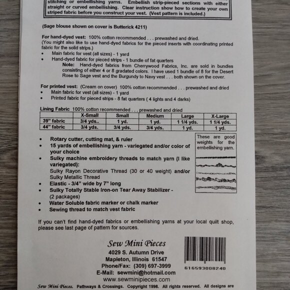 Vintage 90s Quilted Vest Sewing Pattern Strip Quilting by Sew Mini Pieces #824 - Picture 6 of 12